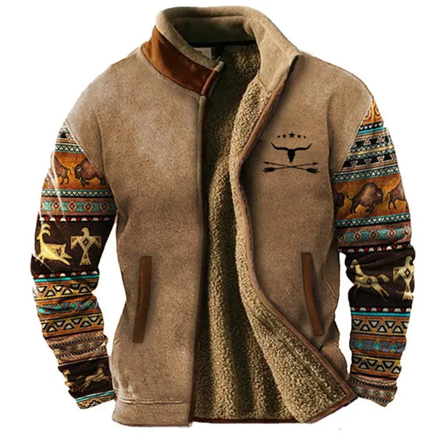 Echoarchiv | Grafische Fleece-Herrenjacke mit Reißverschluss Casual und Komfortabel