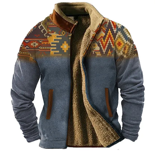 Echoarchiv | Grafische Fleece-Herrenjacke mit Reißverschluss Casual und Komfortabel