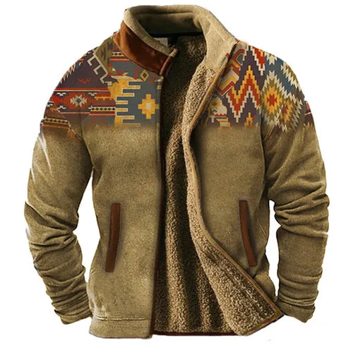 Echoarchiv | Grafische Fleece-Herrenjacke mit Reißverschluss Casual und Komfortabel