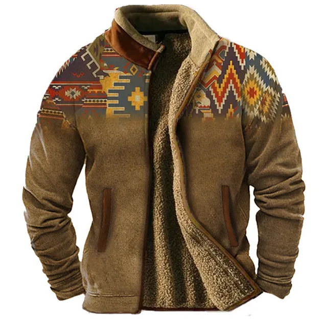 Echoarchiv | Grafische Fleece-Herrenjacke mit Reißverschluss Casual und Komfortabel