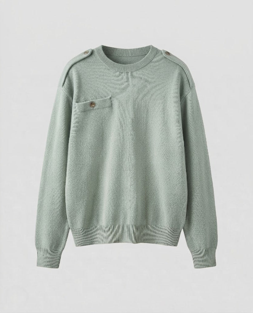 Damen Oversize-Strickpullover mit Rundhals, überschnittenen Schultern und Brusttasche Echo Archiv