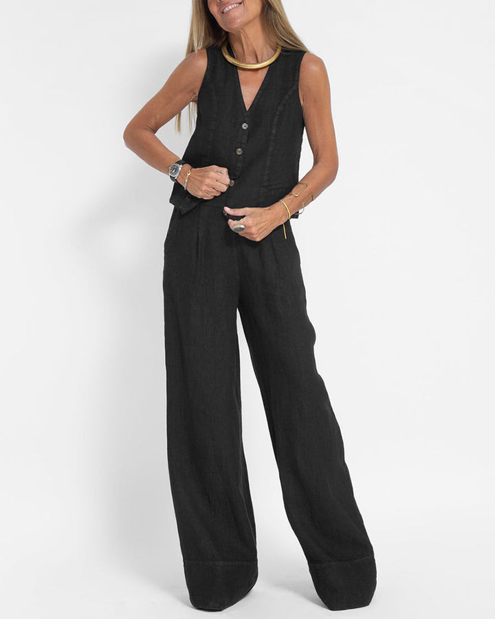 Echoarchiv | Elegantes 2-Teiliges Set Leinen Weite Hose & Weste