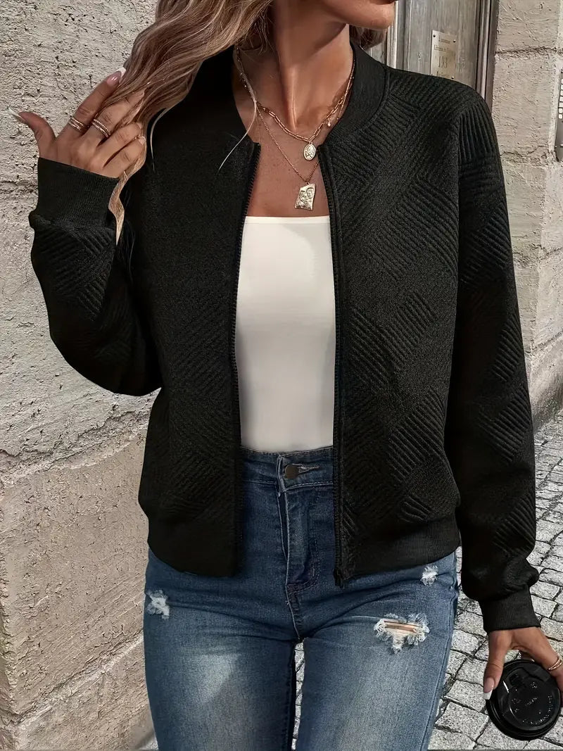 Echoarchiv | Cardigan - Damen Herbst Zip-Up Texturierter Cardigan mit Rippbund