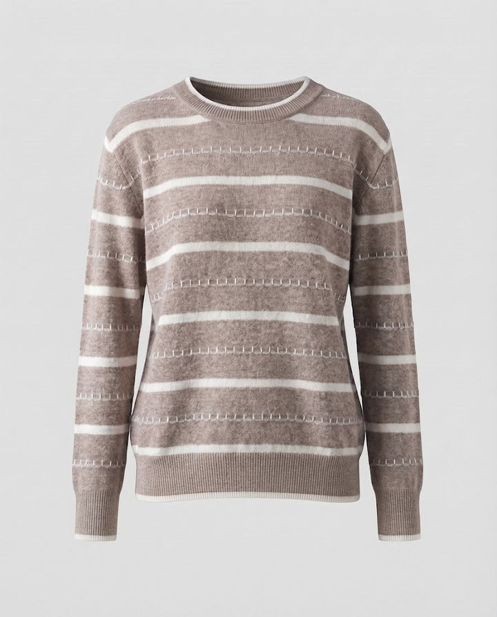 Damen Gestreifter Feinstrickpullover mit Ziernaht und Rundhalsausschnitt Echoarchiv