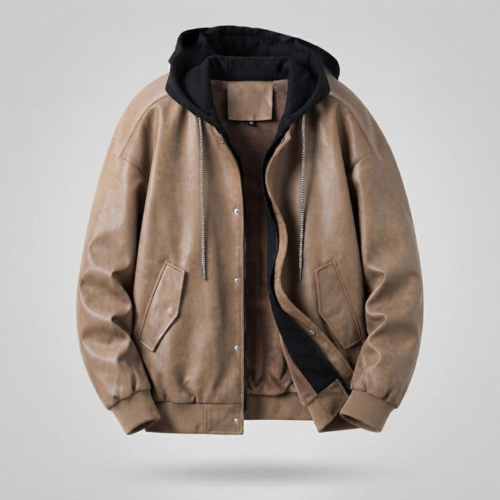 Herren Modische Kunstlederjacke mit Kapuze Echo Archiv