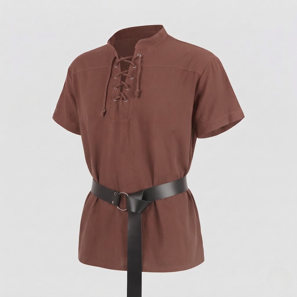 Damen Mittelalterliche Tunika Hemd mit Schnürung und Ledergürtel Echo Archiv