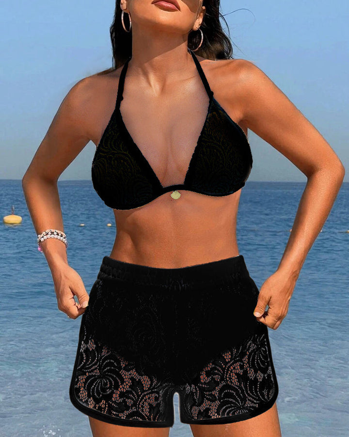 Echoarchiv | Weißer Bikini mit Spitzen-Shorts
