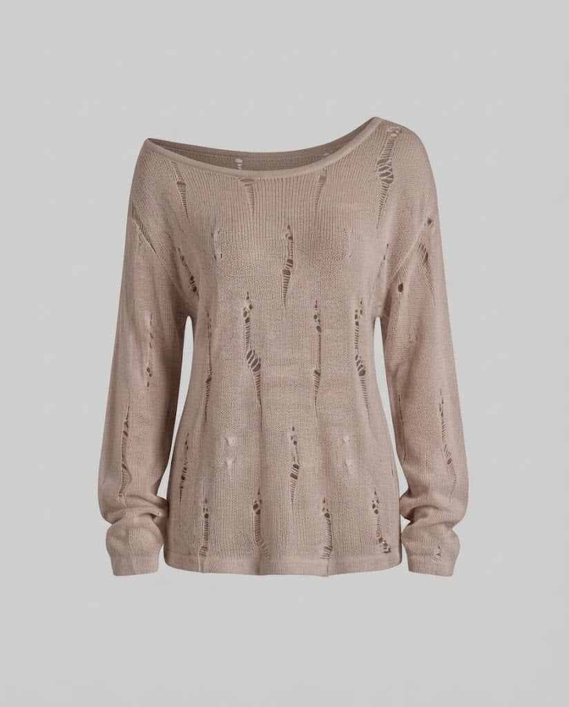 Damen Lässiger Off-Shoulder Feinstrickpullover mit Destroyed‑Optik und weiter Silhouette Echo Archiv