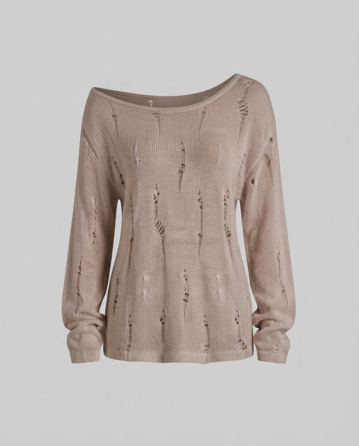 Damen Lässiger Off-Shoulder Feinstrickpullover mit Destroyed‑Optik und weiter Silhouette Echo Archiv
