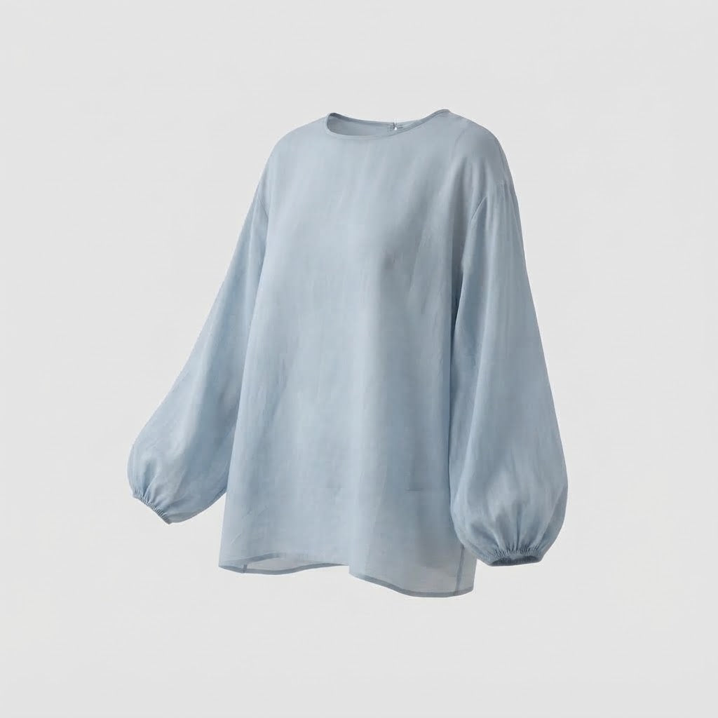Damen Leichte Oversize-Leinenoptik-Bluse mit Rundhalsausschnitt und elastischen Manschetten Echo Archiv