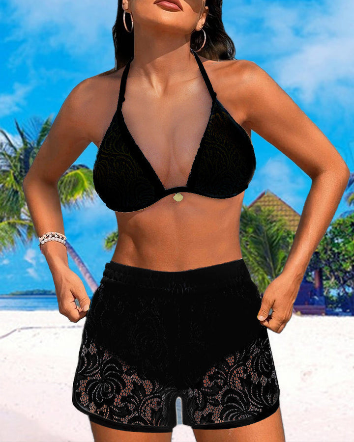 Echoarchiv | Weißer Bikini mit Spitzen-Shorts