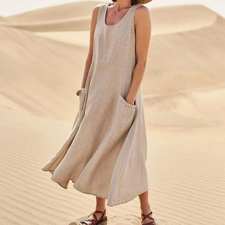 Echoarchiv - Leinen-Baumwoll-Ärmelloses Kleid für Frauen