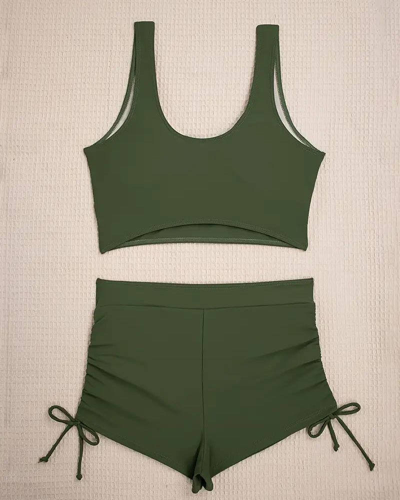 Echoarchiv | Bikini Set Zwei Teile Einfarbig Boxershorts Schnürung