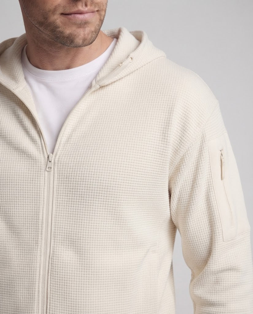 Herren Kapuzen-Funktionsjacke aus strukturierter Waffelware mit Reißverschluss Echo Archiv