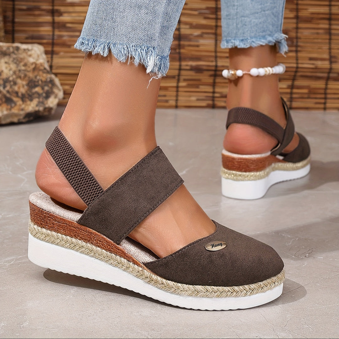 Echoarchiv | Damen Sandalen Auf Plattform: Rutschfest, Geschlossene Zehe, Elastischer Riemen