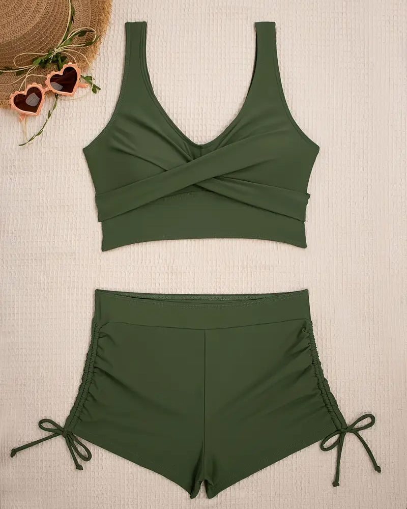 Echoarchiv | Bikini Set Zwei Teile Einfarbig Boxershorts Schnürung