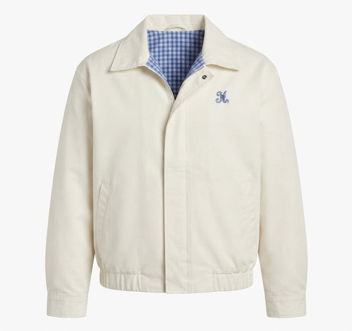 Damen leichte winddichte Blousonjacke mit kariertem Futter, elastischem Saum und dezentem Logo-Stickerei