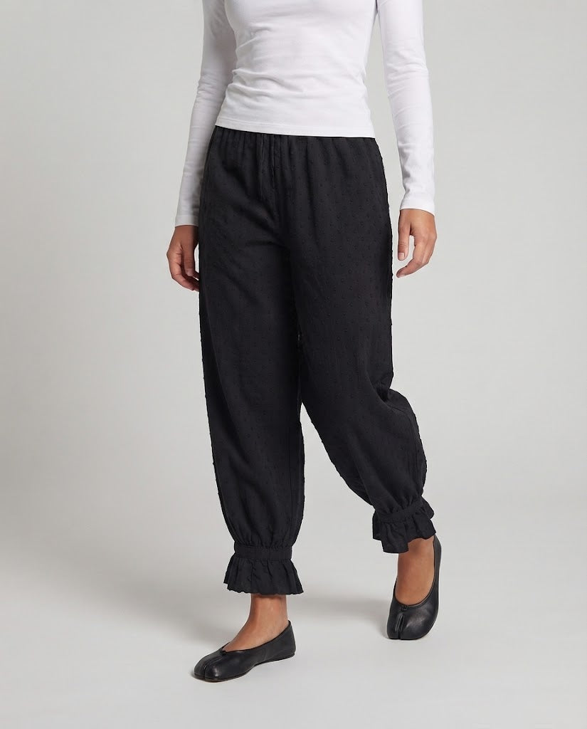 Damen Weite Leinenoptik-Hose mit elastischem Bund und Volantbündchen Echo Archiv