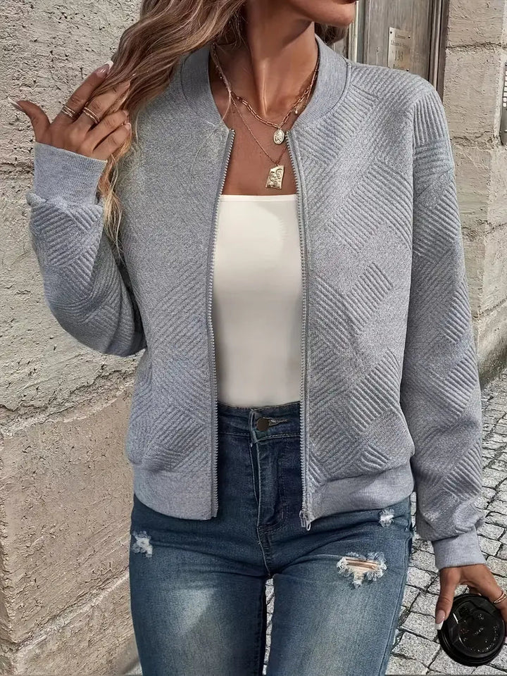 Echoarchiv | Cardigan - Damen Herbst Zip-Up Texturierter Cardigan mit Rippbund