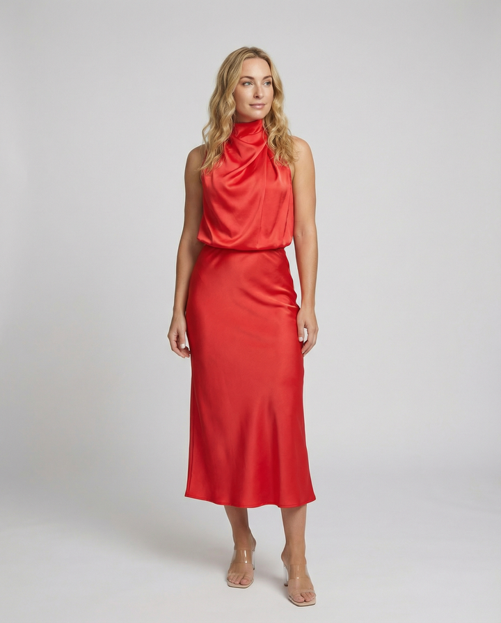 Glänzendes Langes Abendkleid mit Elegantem Schnitt | Echoarchiv