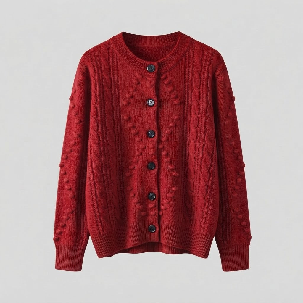 Damen Feinstrick-Cardigan mit Zopfmuster, Noppen-Ajour und Rundhalsausschnitt Echoarchiv