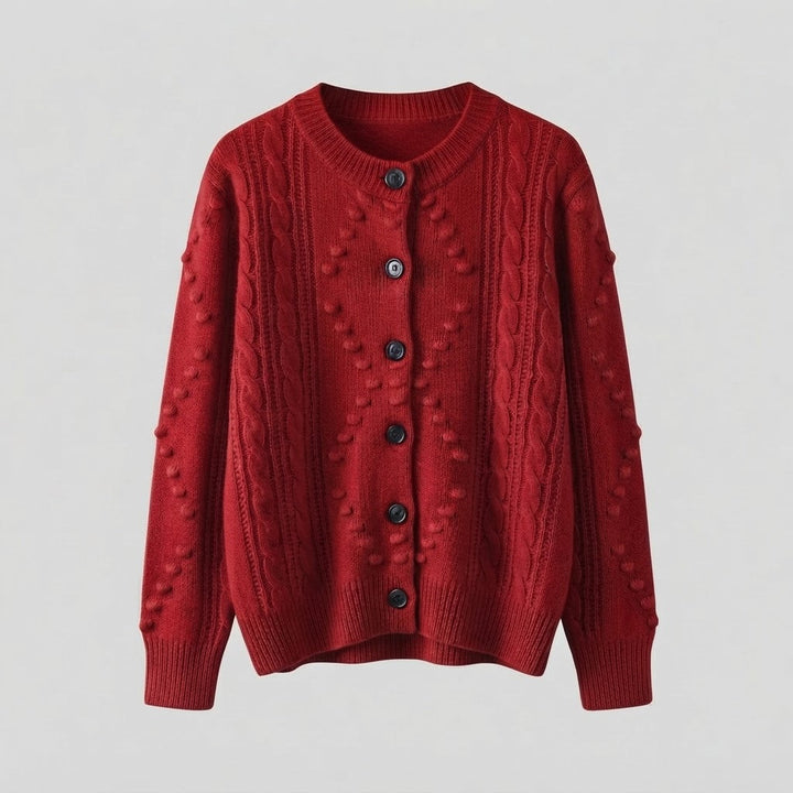 Damen Feinstrick-Cardigan mit Zopfmuster, Noppen-Ajour und Rundhalsausschnitt Echoarchiv
