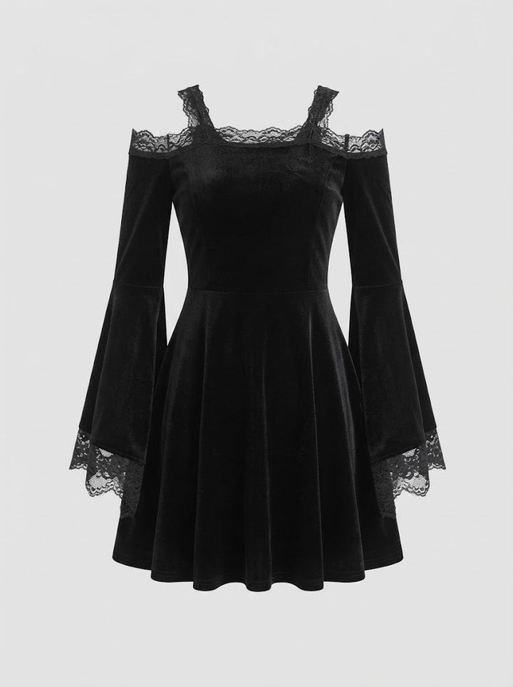 Damen Gothic Kleid mit voluminösen Ärmeln und Spitzenakzenten Echo Archiv
