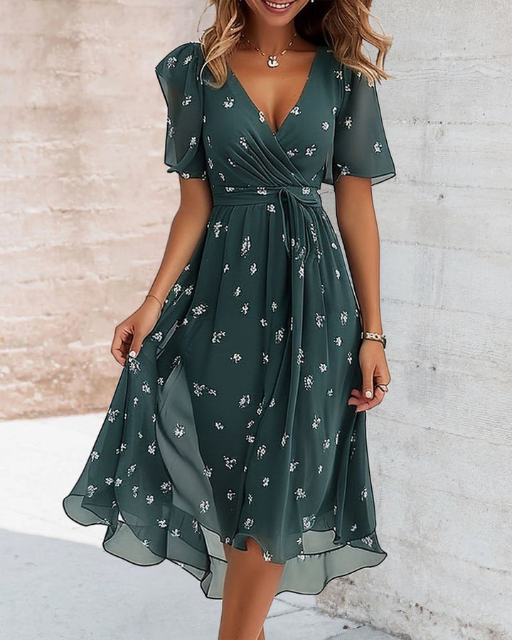 Echoarchiv | Elegantes Bedrucktes Kleid mit V-Ausschnitt und Krawatte
