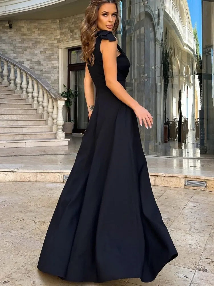 Echoarchiv | Damen Maxi-Kleid mit Kreuz V-Ausschnitt und Schleife