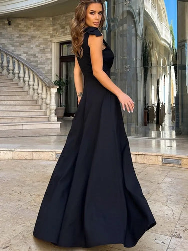 Echoarchiv | Damen Maxi-Kleid mit Kreuz V-Ausschnitt und Schleife