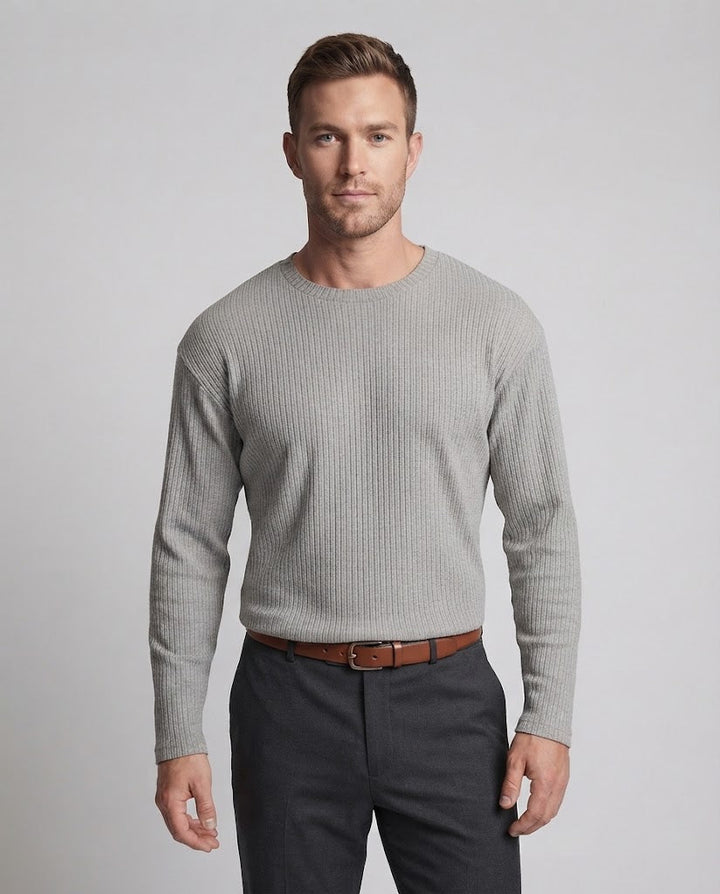 Herren geripptes Langarmshirt mit Rundhalsausschnitt und relaxed Fit Echo Archiv