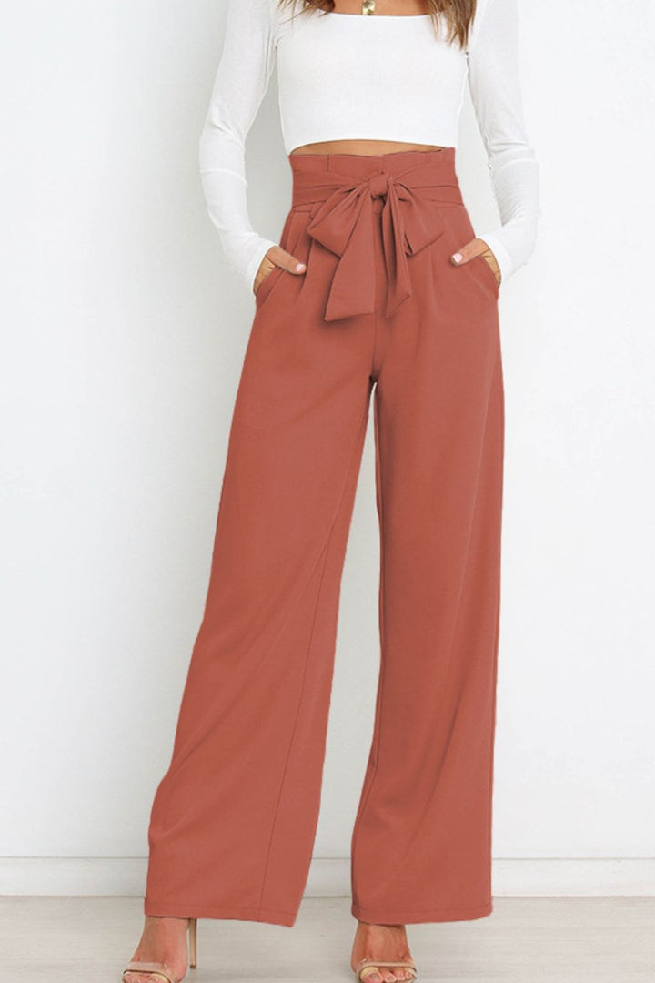 Hohe Taille Paperbag Hose mit Schleifendetail – Avélisse