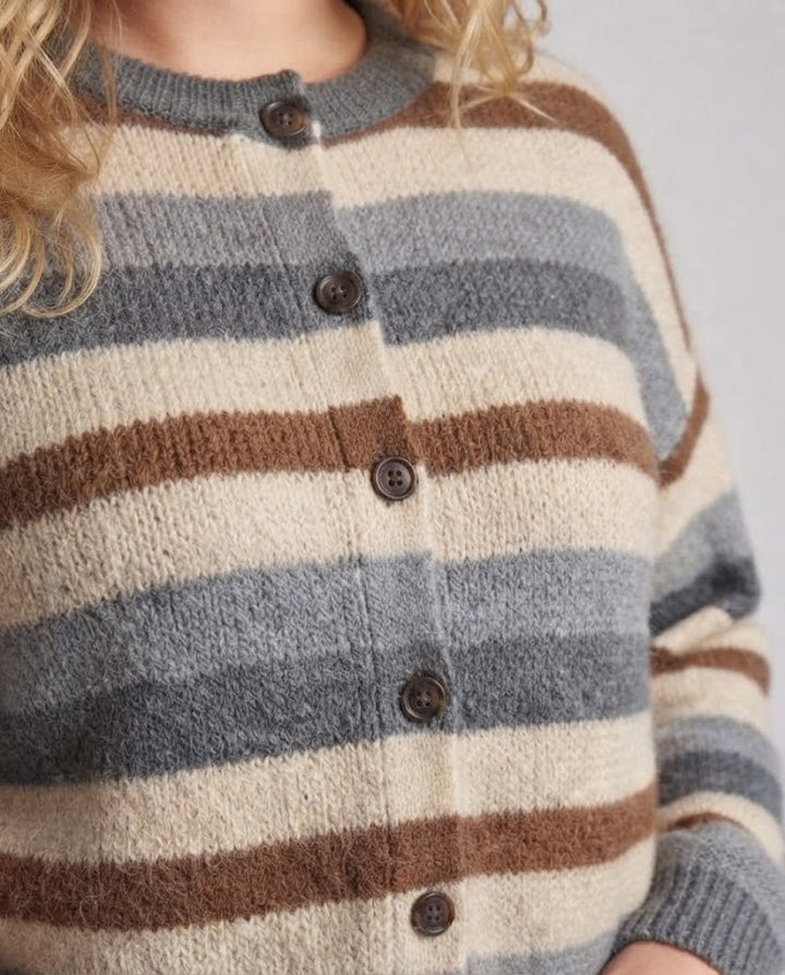 Damen Kurze Cardigan im Retro-Streifen-Look mit Rippenbündchen Echo Archiv