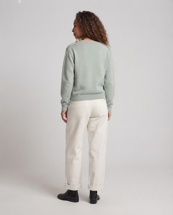 Damen Oversize-Strickpullover mit Rundhals, überschnittenen Schultern und Brusttasche Echo Archiv