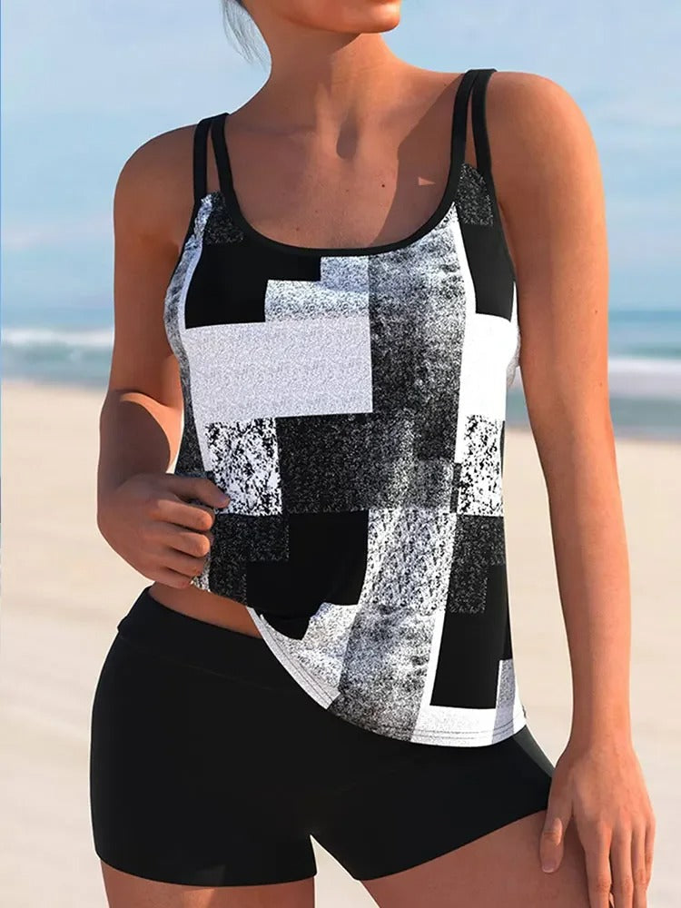 Echoarchiv | Tankini mit Doppeltem Träger und Geometrischem Aufdruck