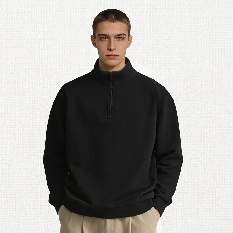Sweatshirt mit hohem Stehkragen und Halbreißverschluss
