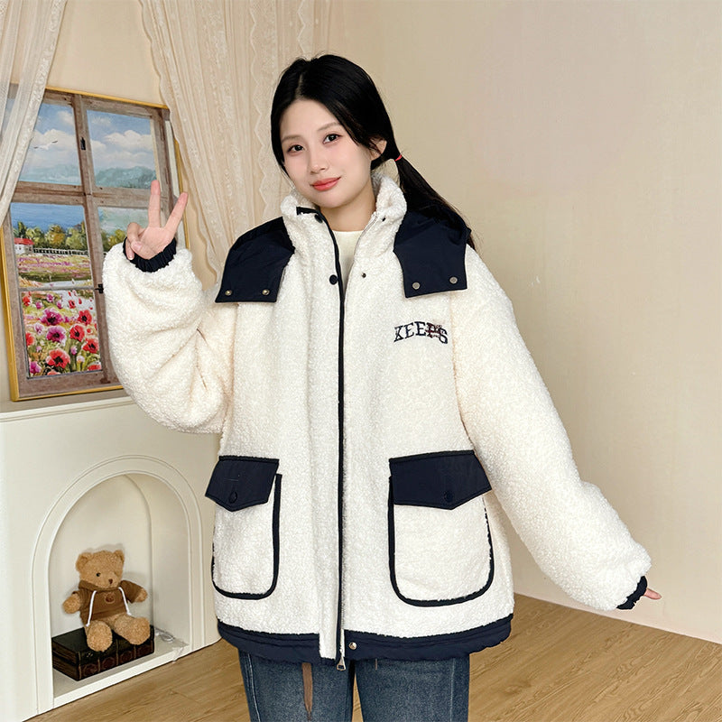 Gefütterte Damen-Winterjacke in Lammfell-Optik