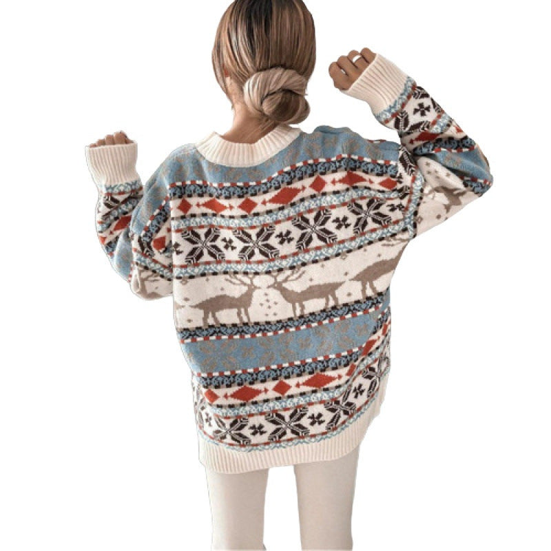 Eleganter Strickpullover mit weihnachtlichem Jacquard-Muster
