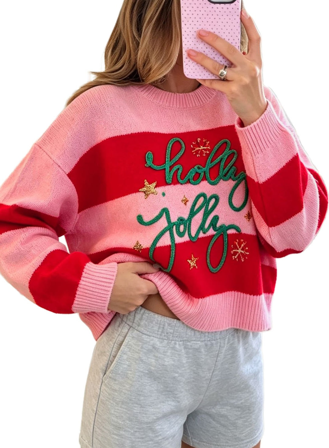 Weihnachtlicher Strickpullover mit Buchstaben-Motiv