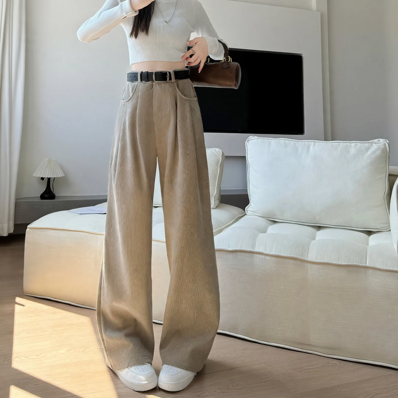 Damen-Cordhose, weit geschnitten, hoch tailliert