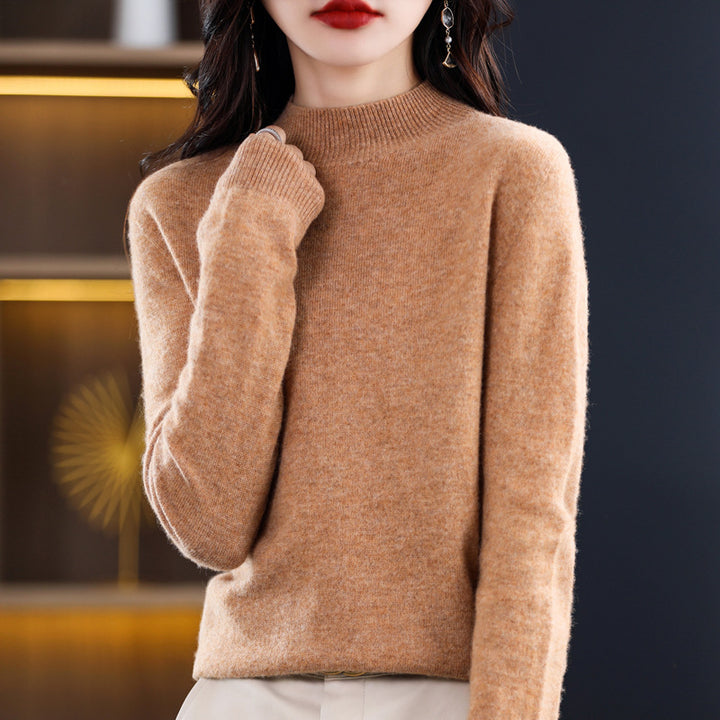 Damen-Kaschmirpullover, halbhoher Kragen, schmal geschnitten
