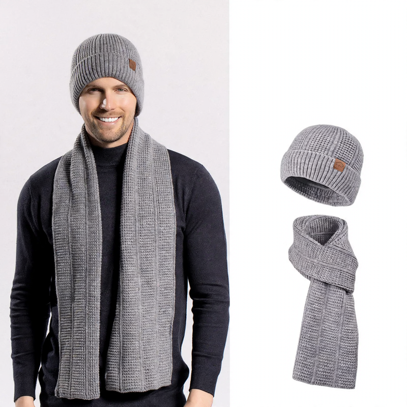 Strickmützen- und Schal-Set für Herren, wärmend