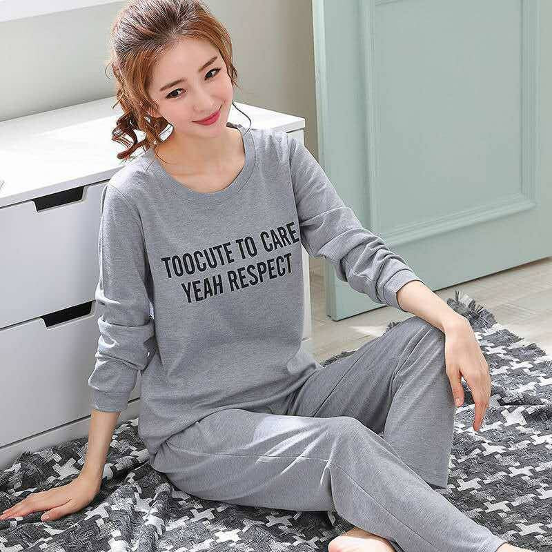 Damen-Pyjama-Set, Langarm, Cartoon-Muster, süß