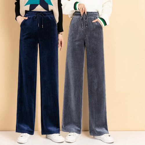 Damen-Cordhose mit hohem Bund und weitem Bein