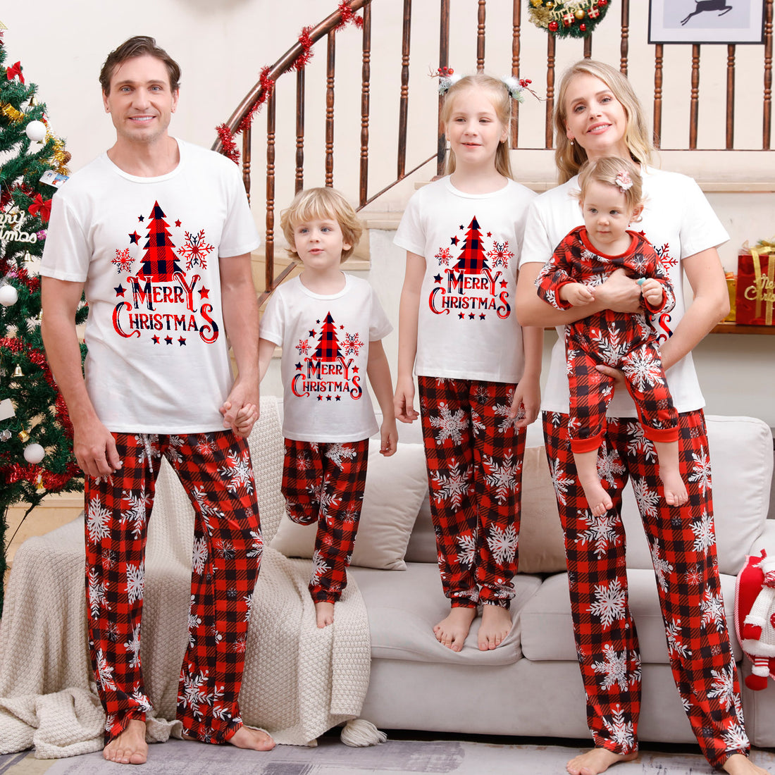 Weihnachts-Familien-Schlafanzug-Set mit Karomuster