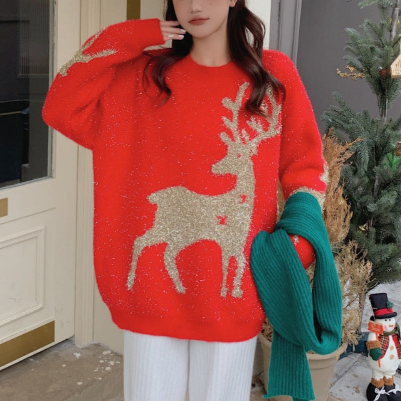 Weihnachtlicher Strickpullover mit Tiermotiv