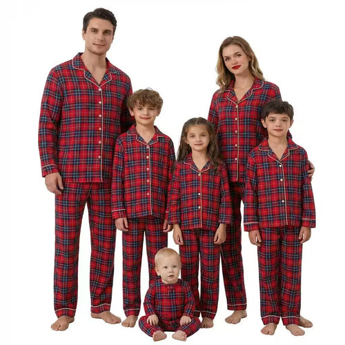 Luxuriöses Familien-Schlafanzug-Set mit Kragen