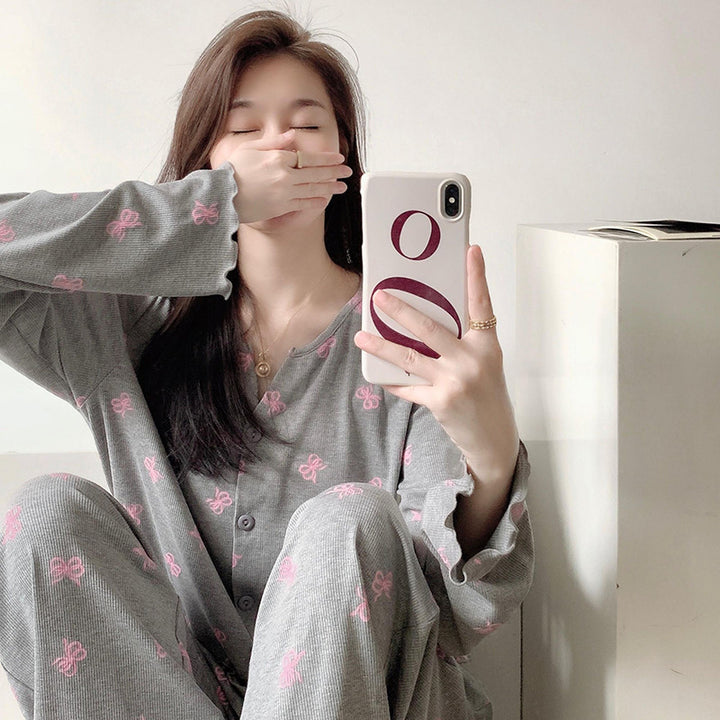 Damen-Pyjama-Set, floral, langärmelig, geknöpft