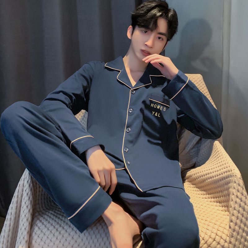 Herren-Pyjama-Set, Baumwolle, langärmelig