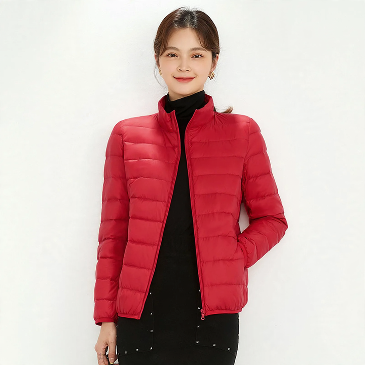 Leichte Daunenjacke für Damen, Stehkragen, weiß, Entendaune